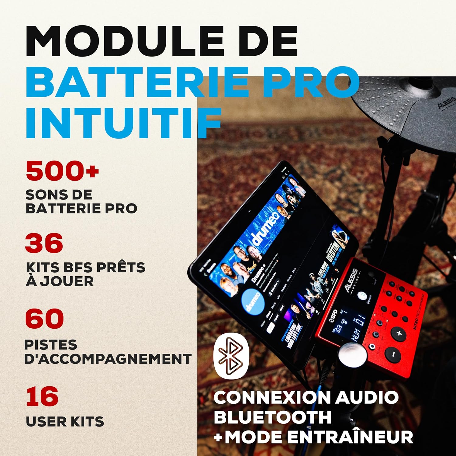 Thumbnail 2 de Alesis Nitro Pro Kit NITROPROKIT elektronische drumkit met meshvellen en Bluetooth