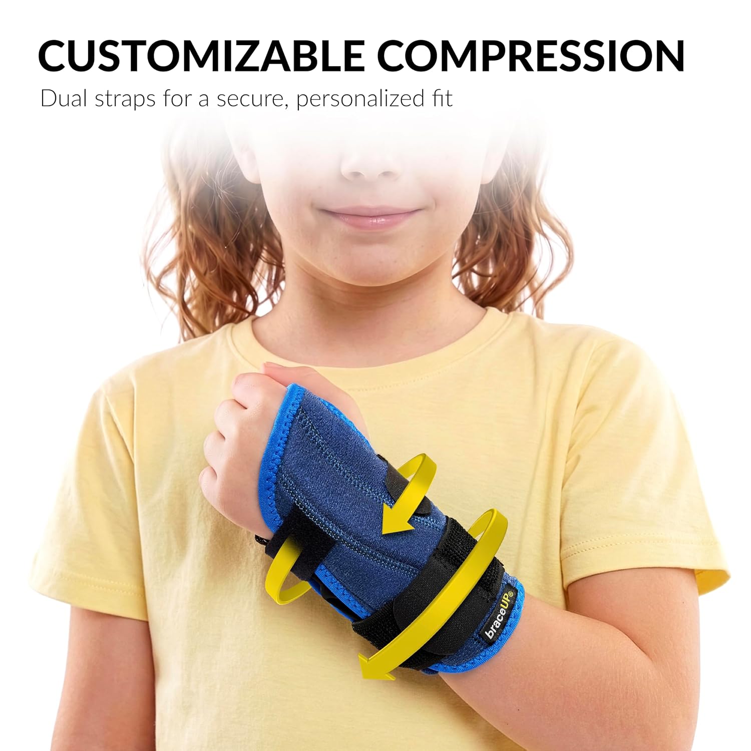 Detalle de BraceUP B408 Kids Wrist Brace for Left Hand, Dual Splints, Blue