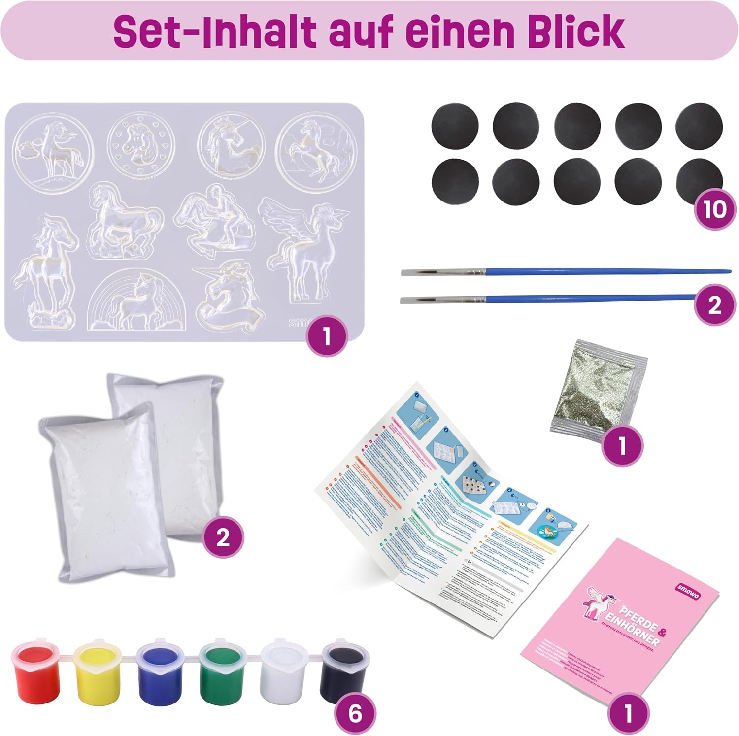 Thumbnail 2 de Smowo Pferde und Einhörner selber gießen und anmalen – Bastelset mit 10 Gipsfiguren für Kinder