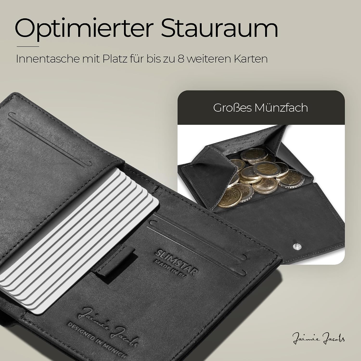Thumbnail 3 de JAIMIE JACOBS Slimstar Geldbörse im Hochformat – ultra-dünne Slim Wallet aus Büffelleder mit großem Münzfach