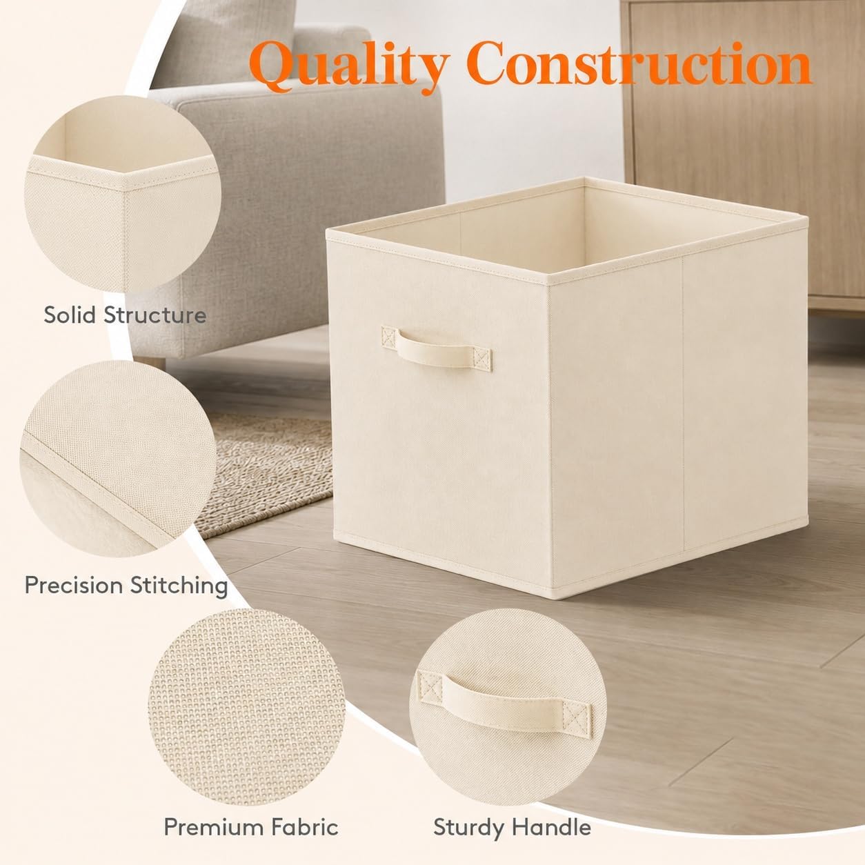 Detalle de Lifewit LHLF230211KHC vikbara förvaringskorgar, 18 liter, 6-pack beige