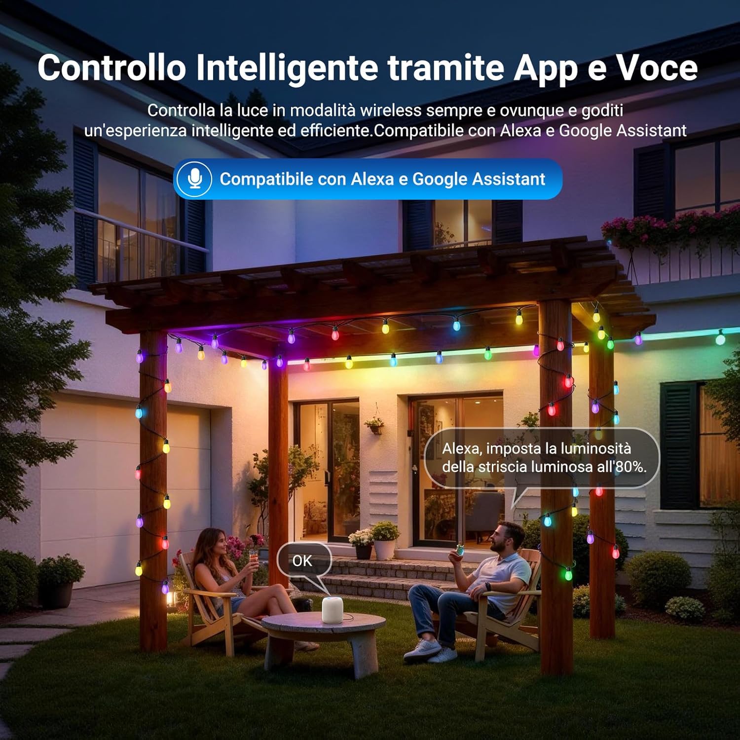 Thumbnail 3 de NEEWER catena luminosa esterni 48ft RGBW smart (IP65) con app AI, controllo Alexa/Google e 15 lampadine – NR01