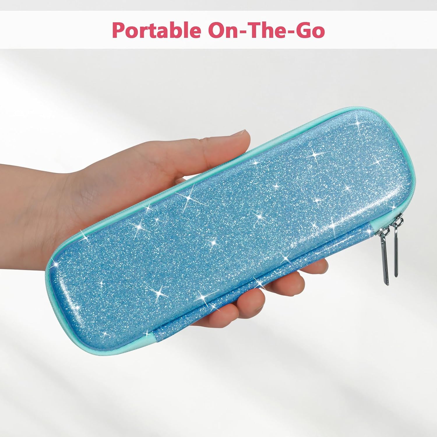 Detalle de Trousse scolaire FINPAC en EVA zippée compacte (bleu pailleté) — pour crayons et petits accessoires