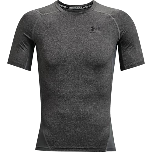 Detalle de Under Armour HeatGear Compression Shirt pour hommes – Carbon Heather/Black (XS)