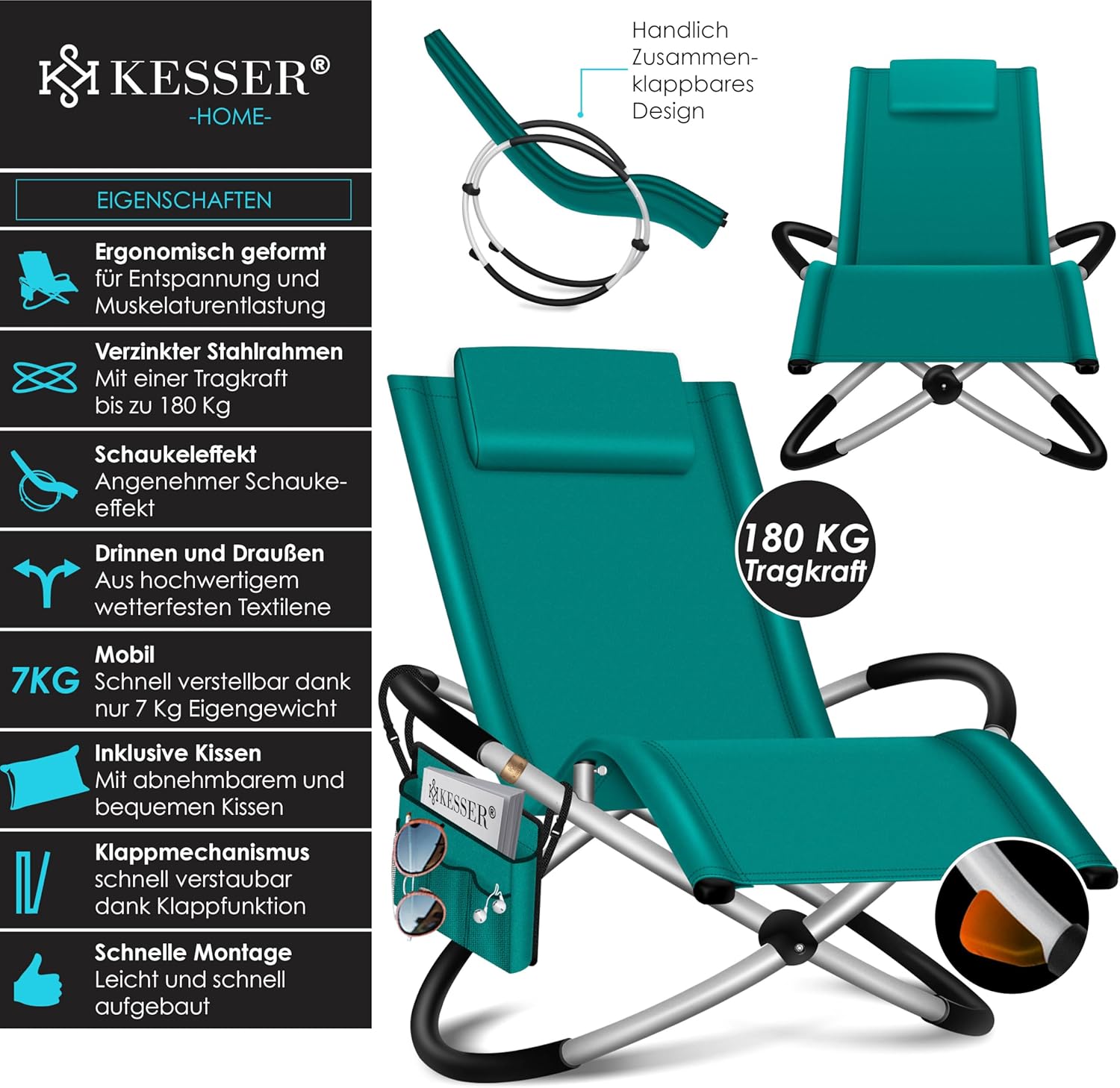 Thumbnail 1 de KESSER Relaxliege Liegestuhl – ergonomische Gartenliege mit verstellbarem Neigungsmechanismus
