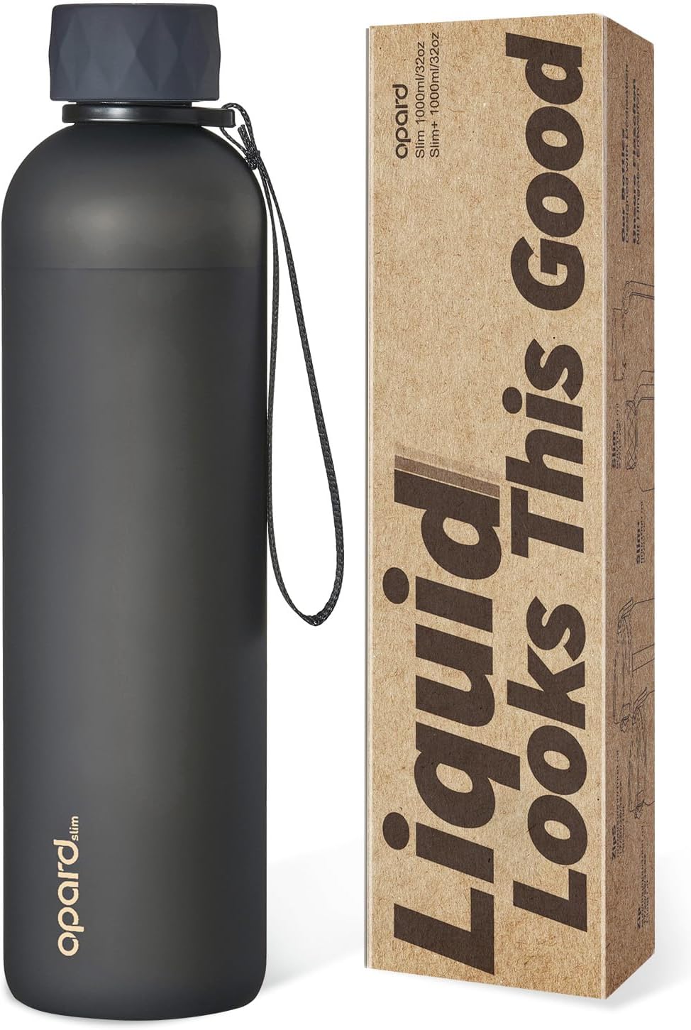 Detalle de Opard Slim Pro Trinkflasche 1 l – kohlensäuregeeignet, auslaufsicherer Schraubverschluss & griffiger Gummihandgriff