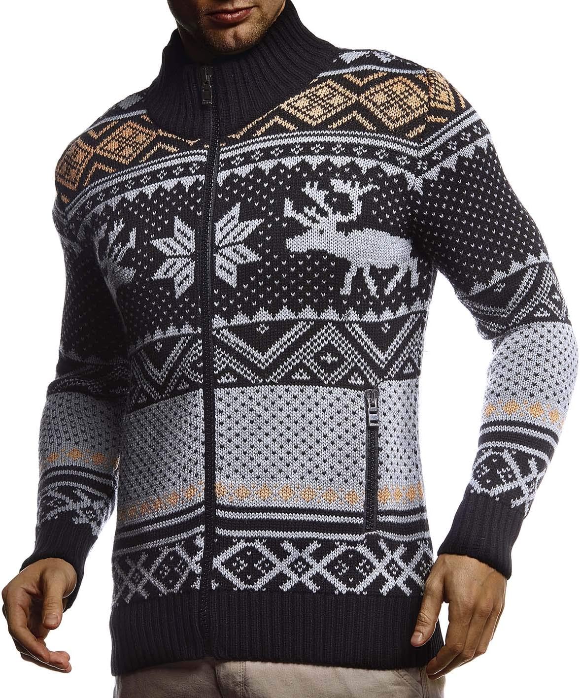Detalle 2 de Leif Nelson LN20759 Veste en tricot avec col montant pour homme – Grosse maille, motif norvégien