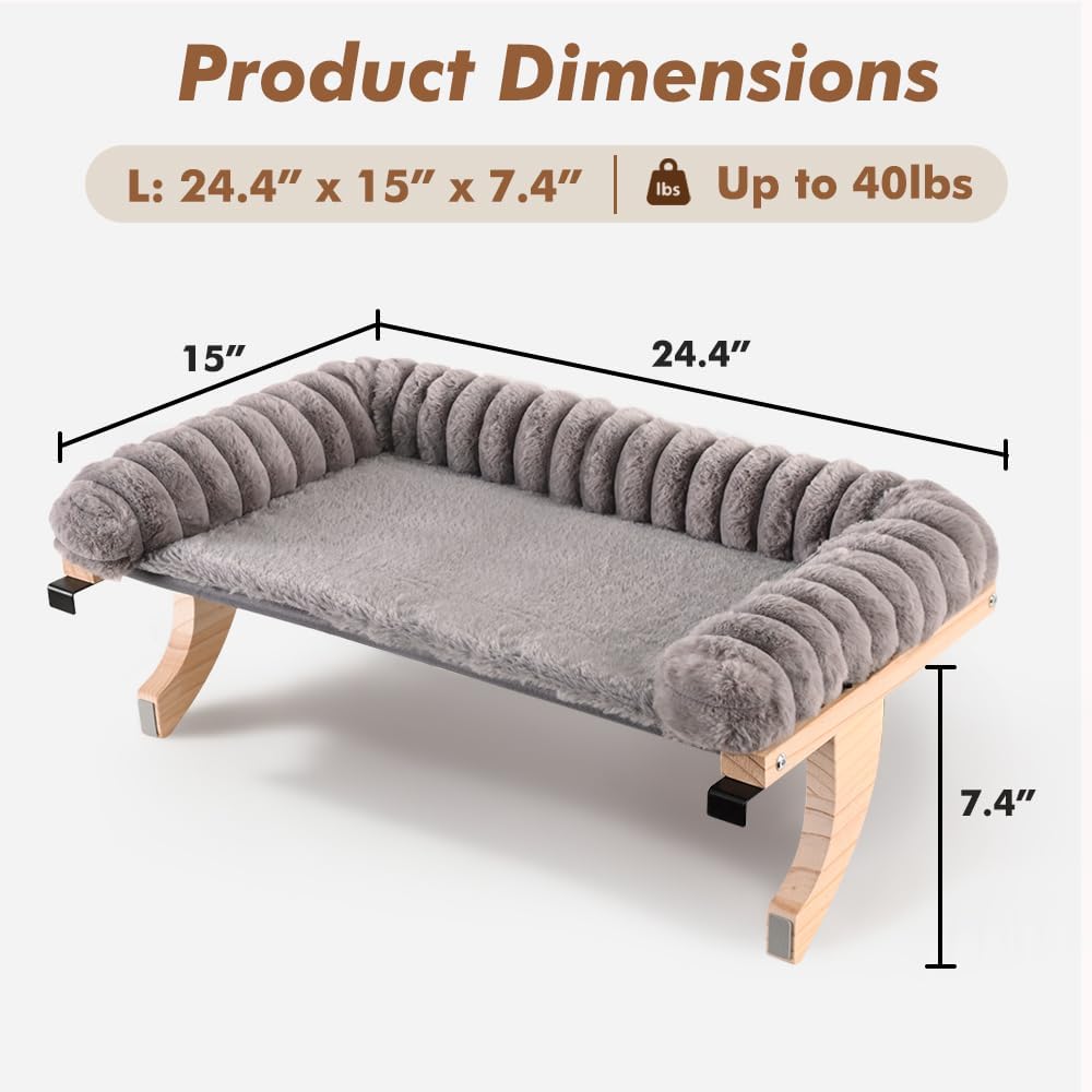 Detalle de valigogo VL-CWP01-L-G Cat Window Perch, Large Gray Faux-Fur Cushion