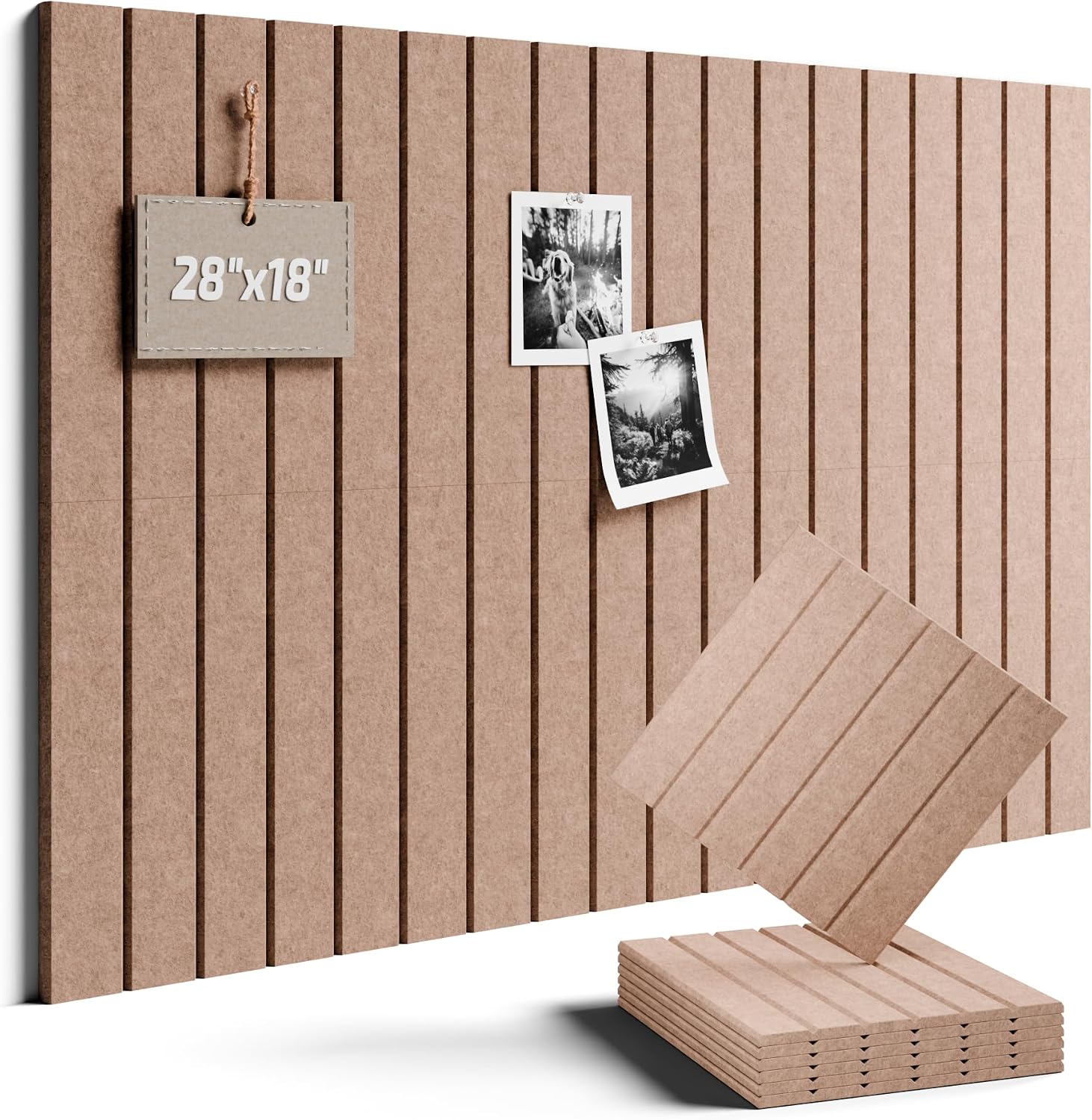 Detalle de Fluxynara Boho Fine-Stripe Felt Bulletin Board Tiles, 6-Pack with Pushpins