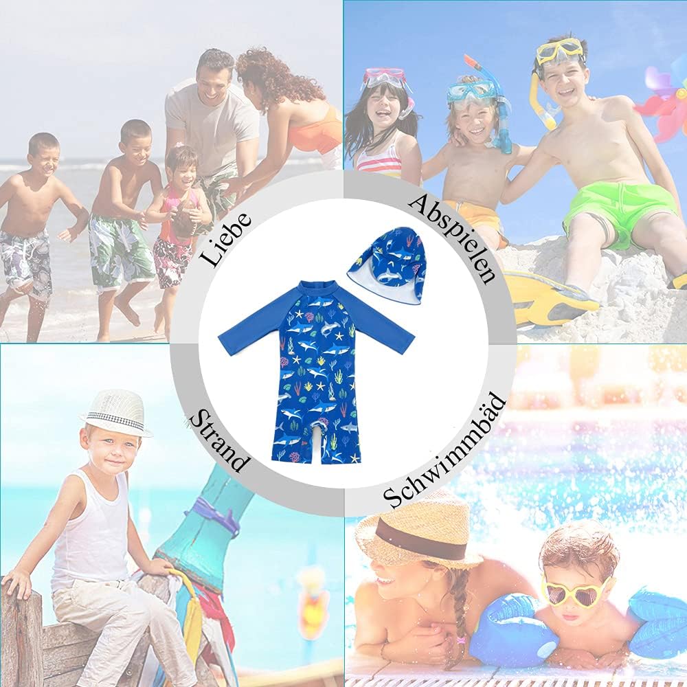 Thumbnail 1 de upandfast Baby Jungen Badeanzug mit Sonnenhut (UPF 50+, Reißverschluss) – einteilig für den Strandurlaub