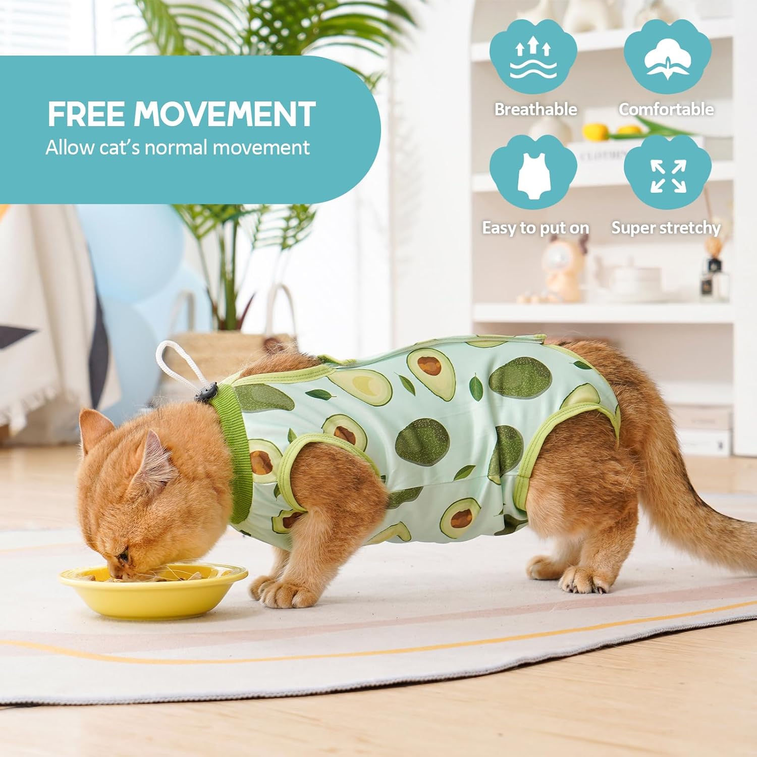 Detalle de Avont Katzenbody nach OP Erholungsanzug – Modal Recovery Suit für Katzen (S, Avocado)