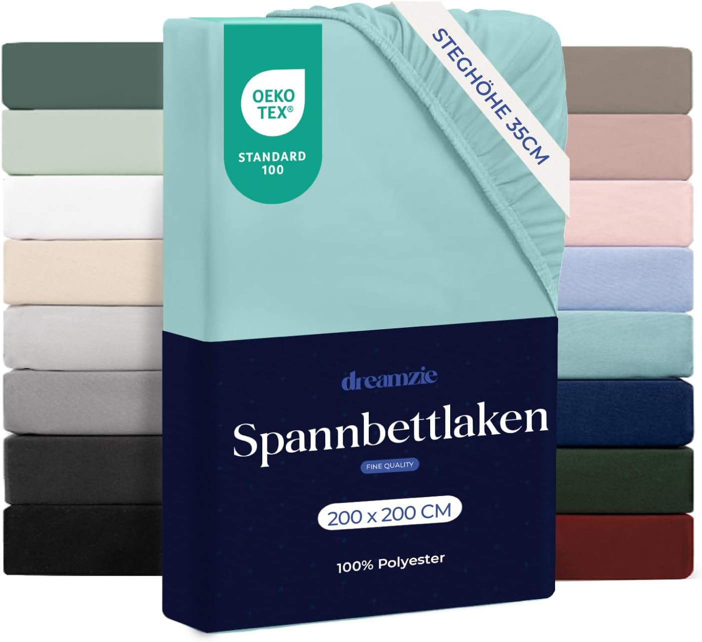 Detalle de Dreamzie Spannbettlaken 200x200 aus Mikrofaser – tiefes Spannteil bis 33 cm, Oeko-Tex Aqua