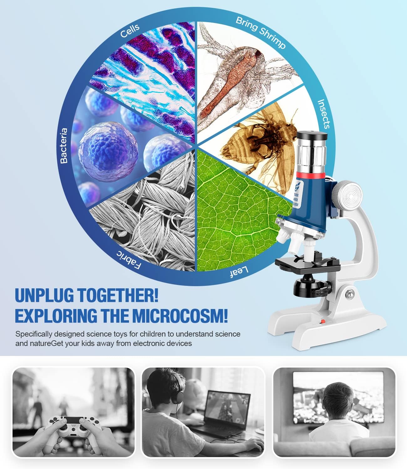 Detalle de 58-Piece Kids Microscope Kit 100X–1200X 🔬