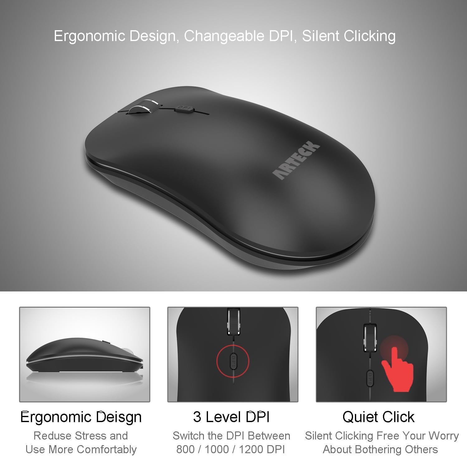 Detalle de Arteck 2.4G Wireless Keyboard and Mouse combo Ergonomic mice
