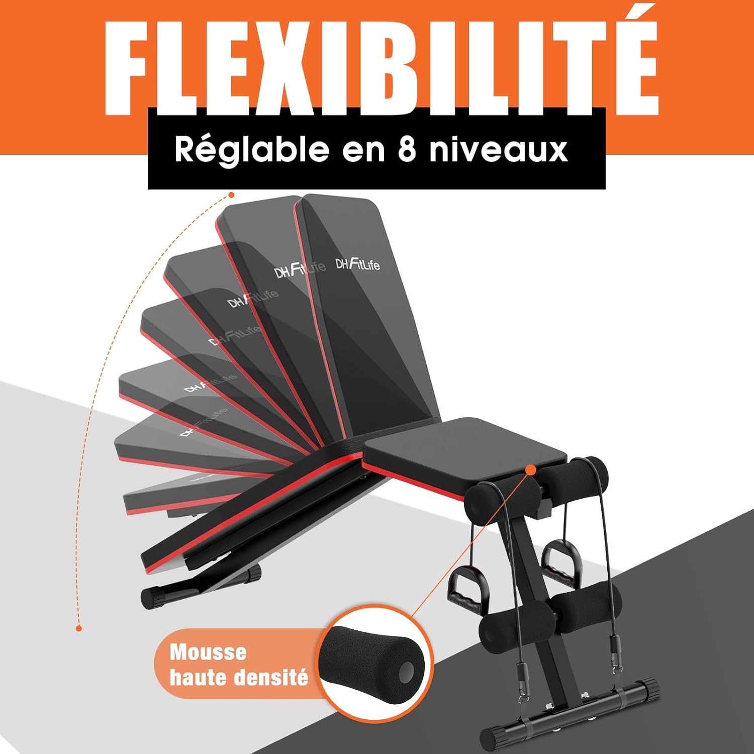 Thumbnail 1 de DH FitLife Banc pliable 8 en 1 réglable et incliné : gain de place 80%