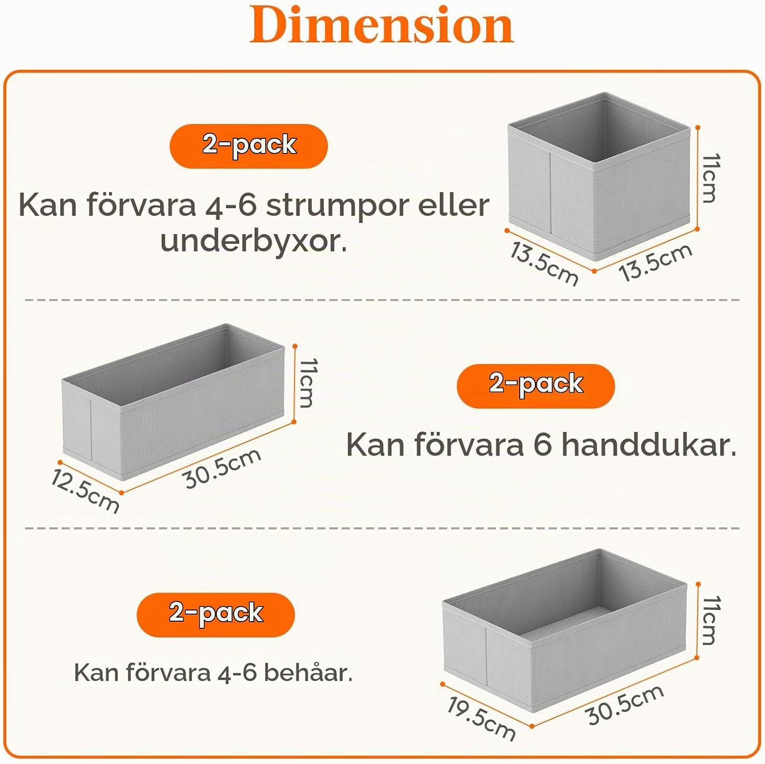 Detalle 2 de Lifewit lådorganisatör, 6-pack i tre storlekar, vikbar och ljusgrå
