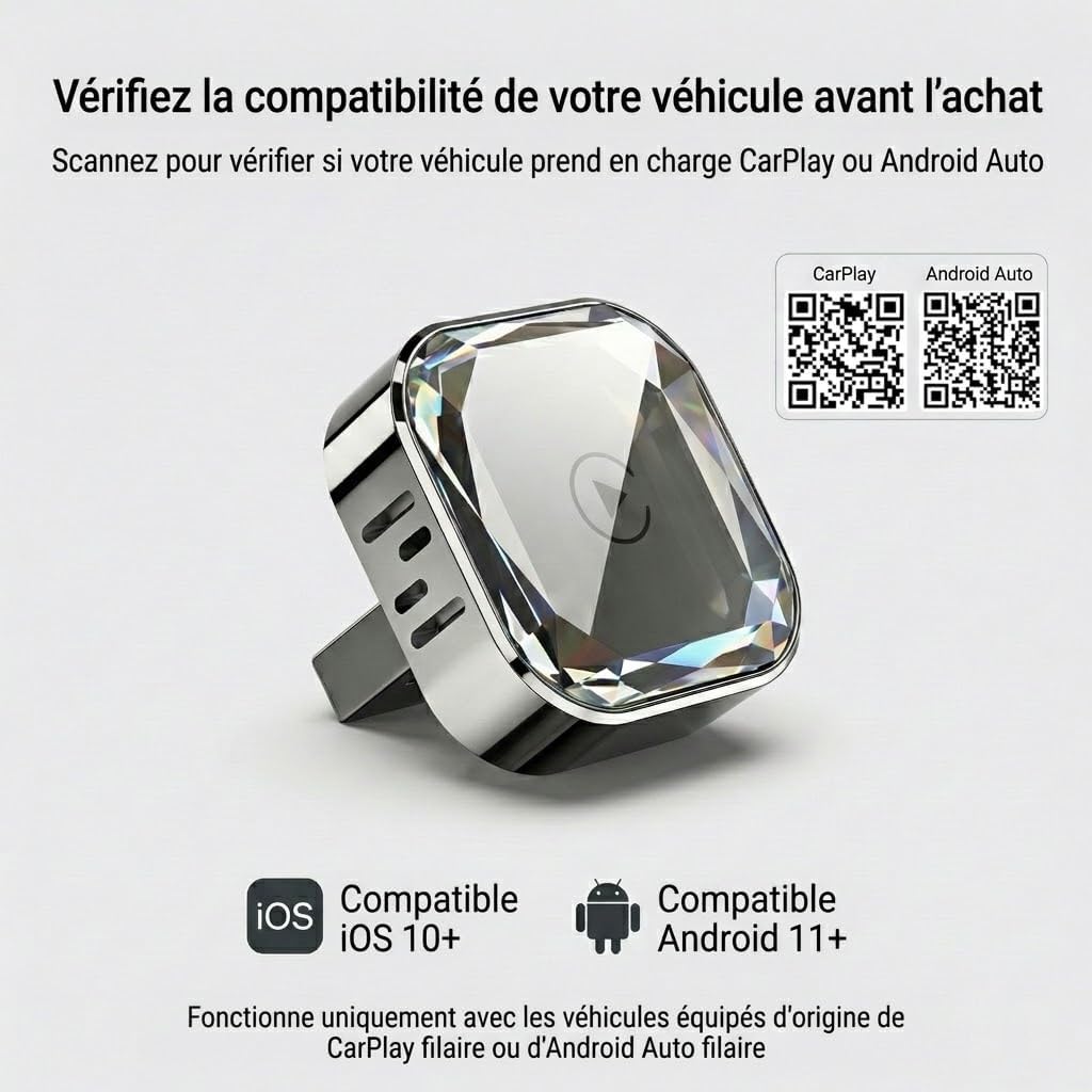 Thumbnail 3 de Pisendra Adaptateur CarPlay sans Fil et Android Auto 2-en-1 – Design Cristal et Connexion Ultra Stable
