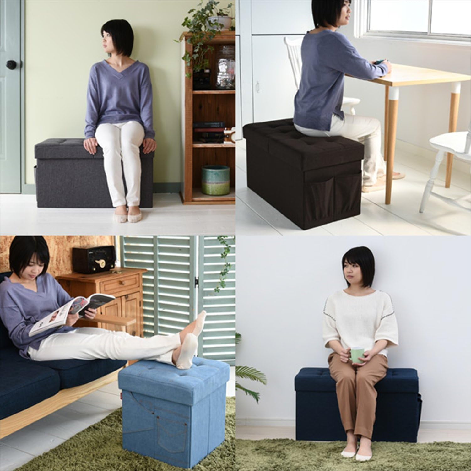 Detalle de 山善 GLS-38(GY) 収納スツール 収納ポケット付き グレー 38×38cm