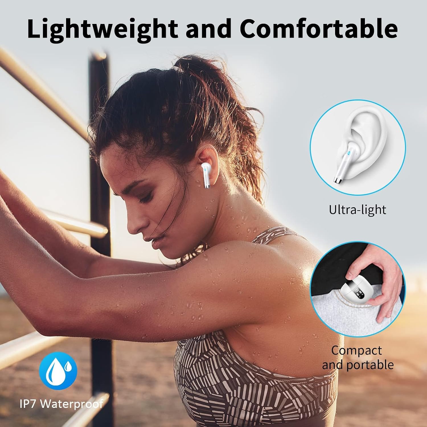 Detalle de Drsaec Bluetooth 5.4 Kopfhörer – 6D Tief Bass In Ear, kabellos, IPX7, 56 Std Akku