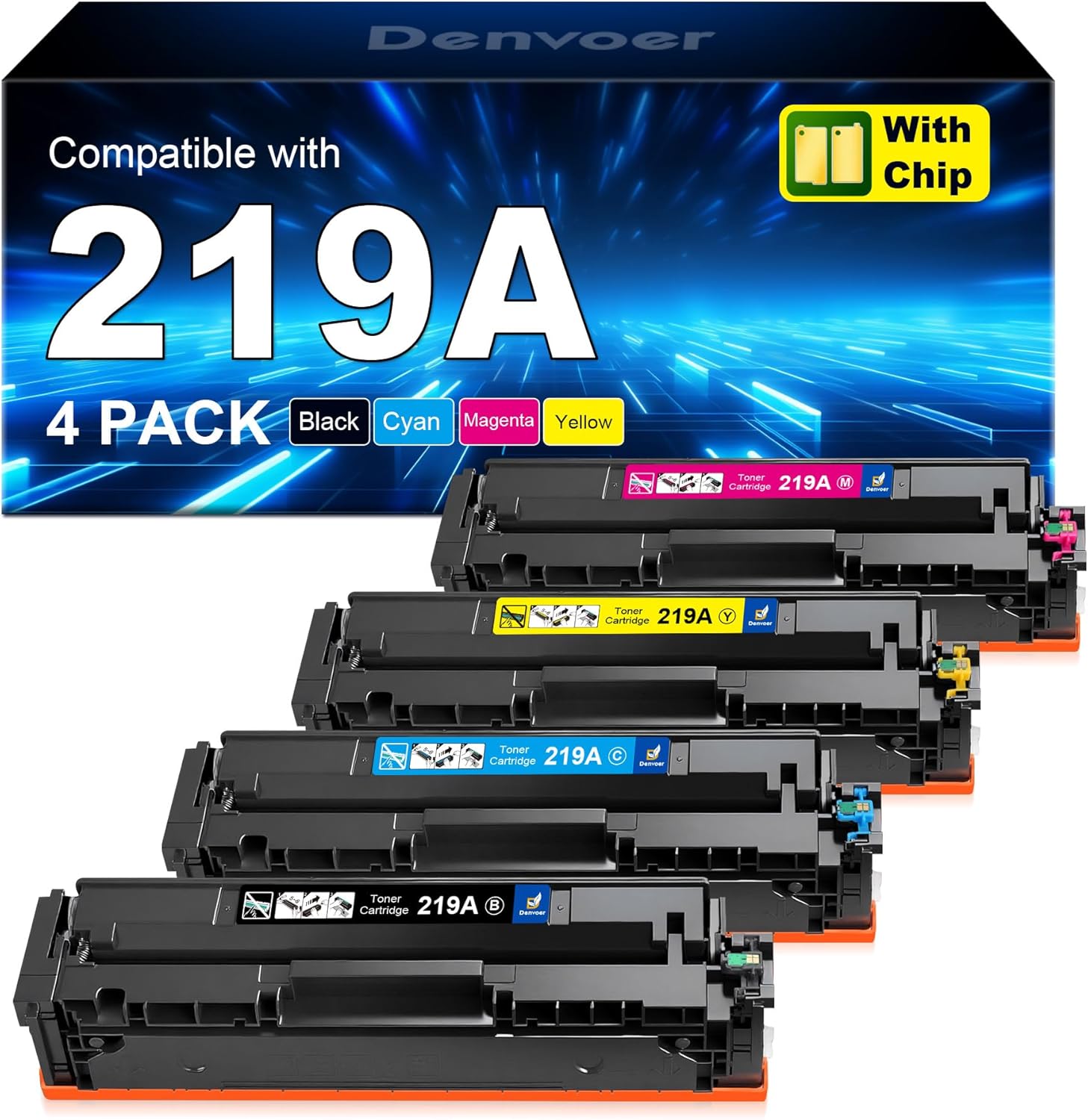 Detalle de 219A Toner mit Chip – kompatibel mit HP Color LaserJet Pro MFP 3302/3202 Serie (4‑Pack) Schwarz, Cyan, Gelb, Magenta