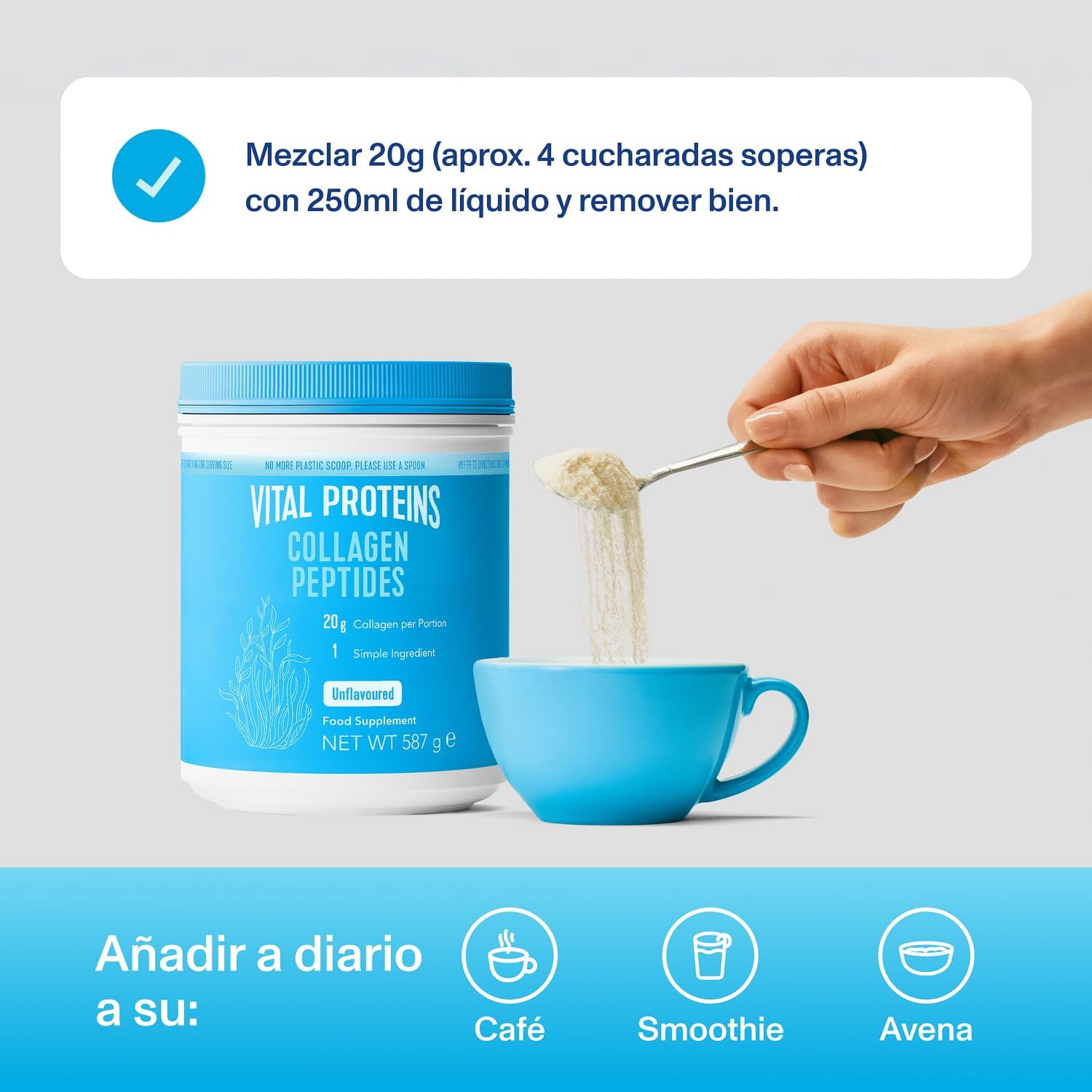Detalle 2 de Vital Proteins Péptidos de Colágeno en Polvo 💧 Sin Sabor 587g