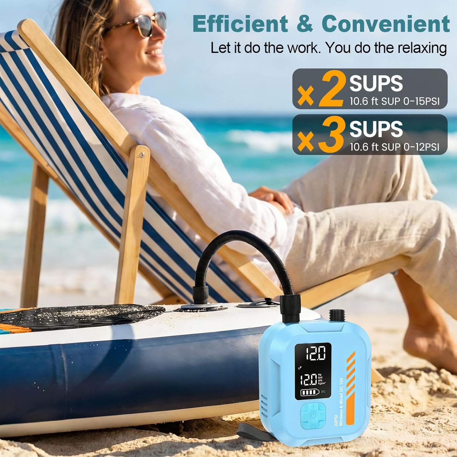 Thumbnail 2 de Rafeox Paddle Board Electric Pump: 22 PSI Portable Rechargeable SUP Air Pump
