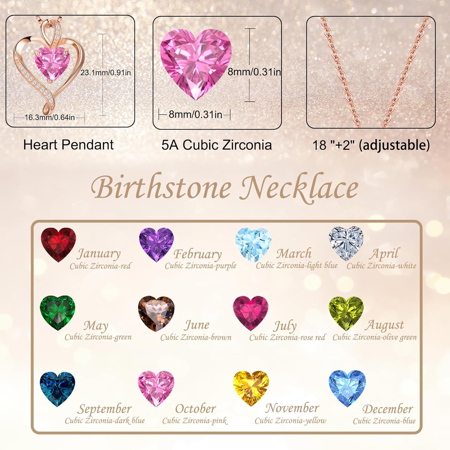 Thumbnail 2 de LAVUMO Collier Coeur pour Femme en Argent Sterling 925 et Or Rose – Pendentif Amour 8x8 mm avec Zircons