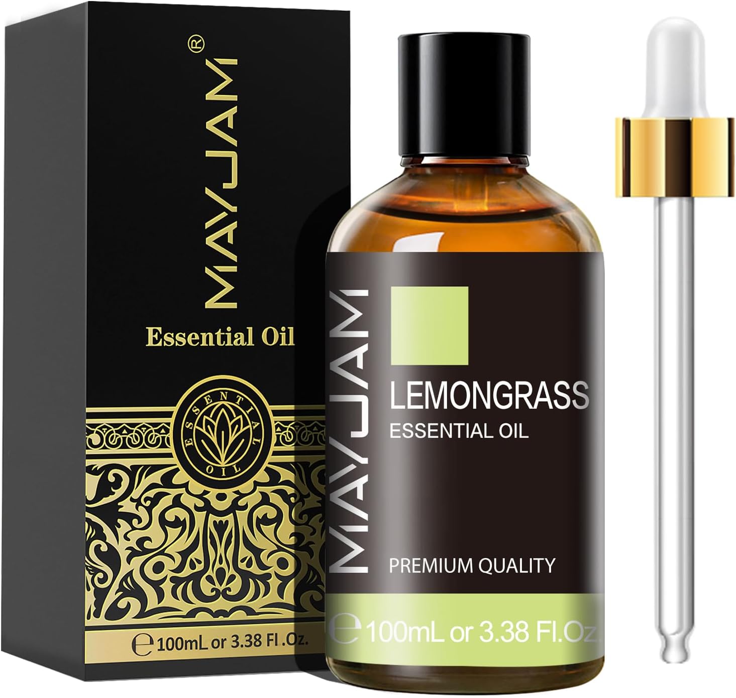 Detalle de MAYJAM Zitronengras ätherisches Öl 100 ml – Lemongrassöl für Diffusor & Luftbefeuchter, mit Glas-Tropfer