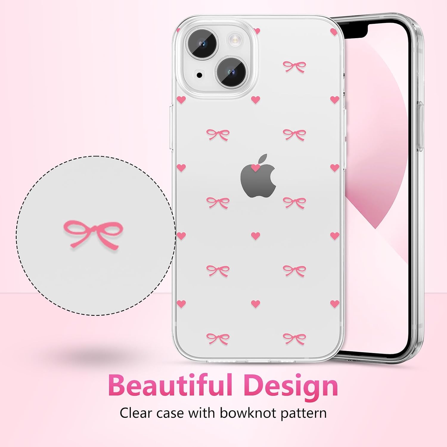 Detalle de ZTOFERA Durchsichtige Hülle für iPhone 14 (6.1) – Rosa Heißes Herz & Schleife, TPU Flexibel & Stoßfest