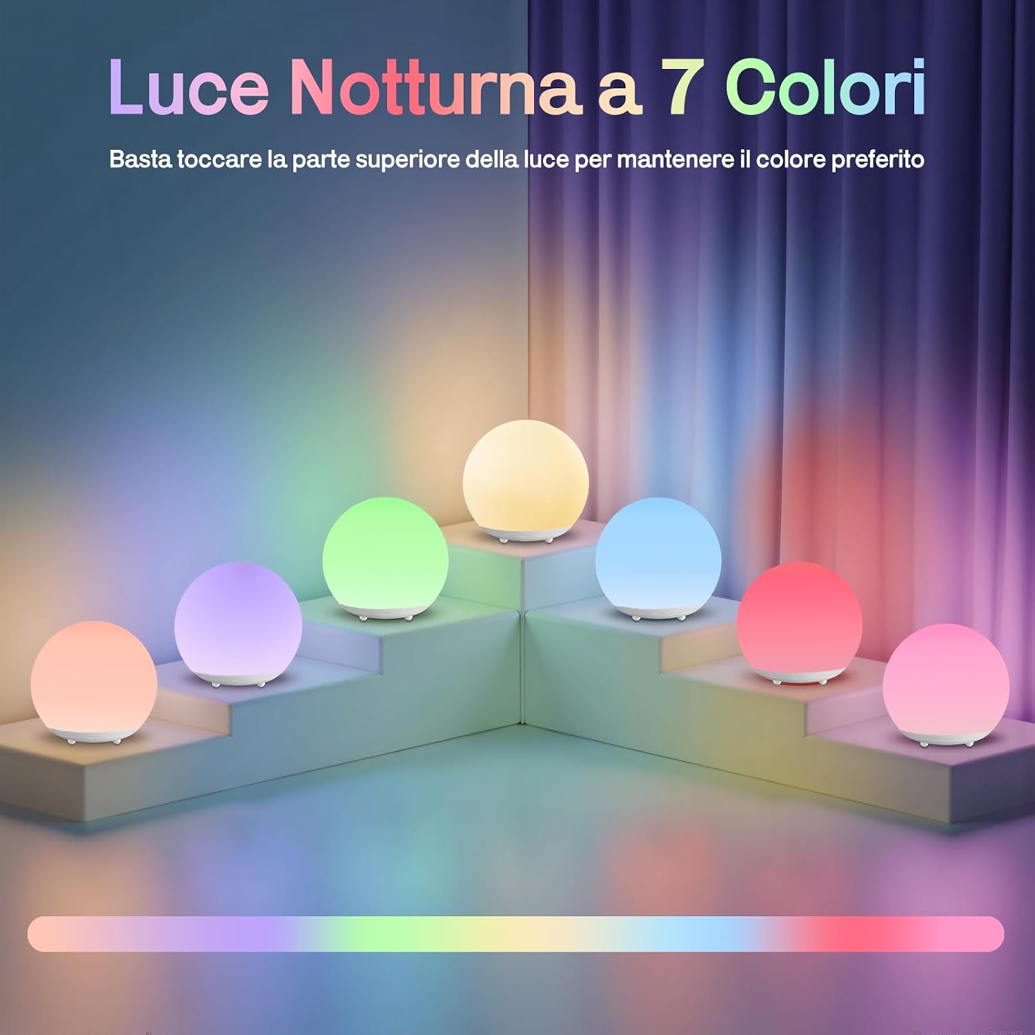 Detalle de Luce notturna in silicone con 7 colori RGB, touch e timer – compagna delicata per la cameretta