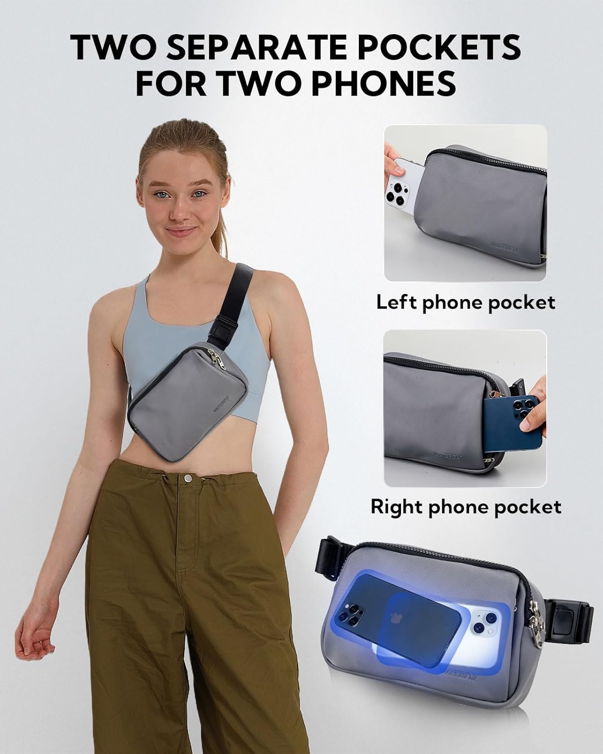 Thumbnail 1 de Waterfly Bum Bag Women Men: Dark Grey – Lightweight, Water-Resistant Hip Pack for Travel, Festival and Everyday Use