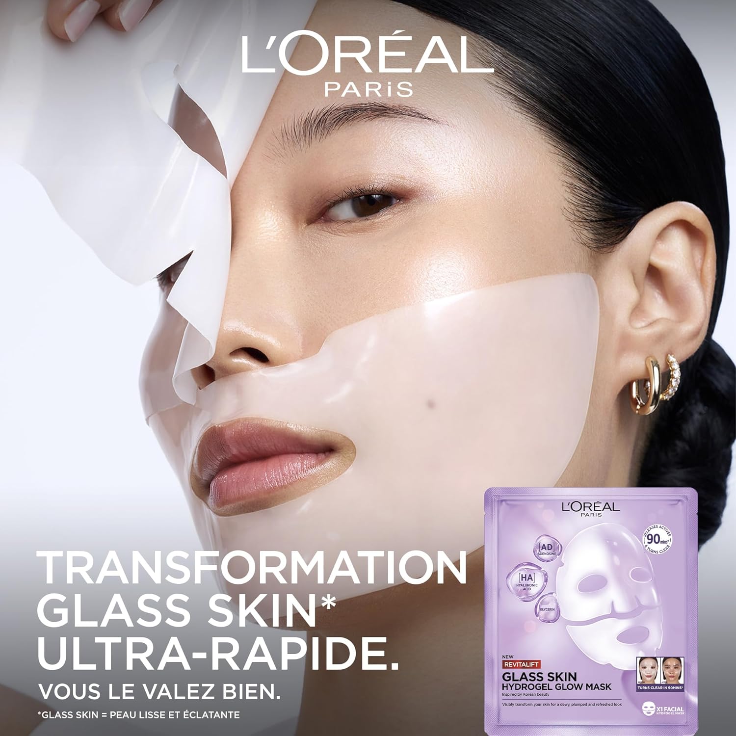 Detalle 2 de L’Oréal Paris Revitalift Filler Glass Skin – Masque Hydrogel Visage (Lot de 4, 50 ml chacun)