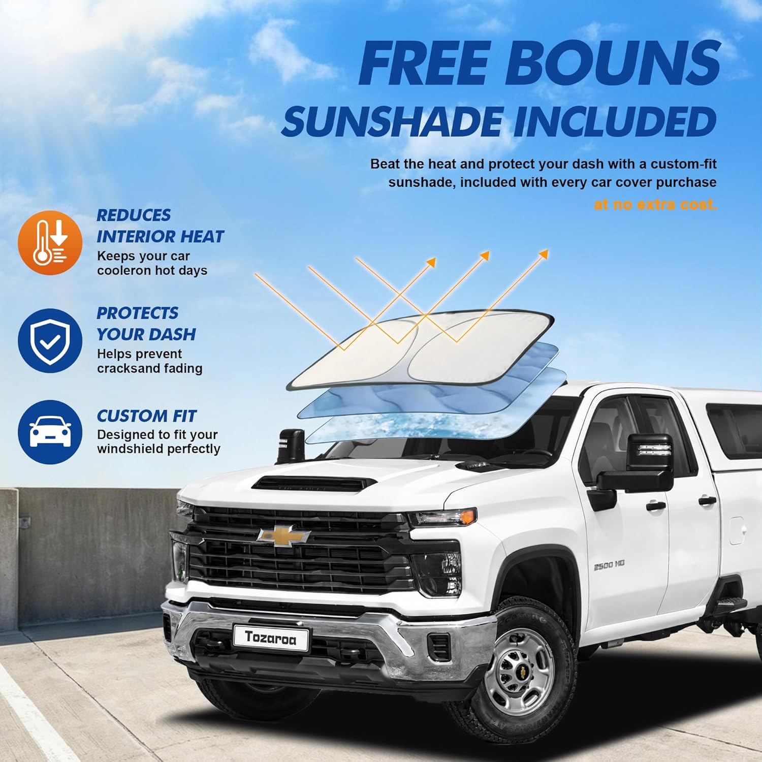 Thumbnail 5 de Tozaroa Car Cover Waterproof All-Weather Heavy-Duty Exterior Cover for 242–262 Inch Trucks with Camper Shell Topper