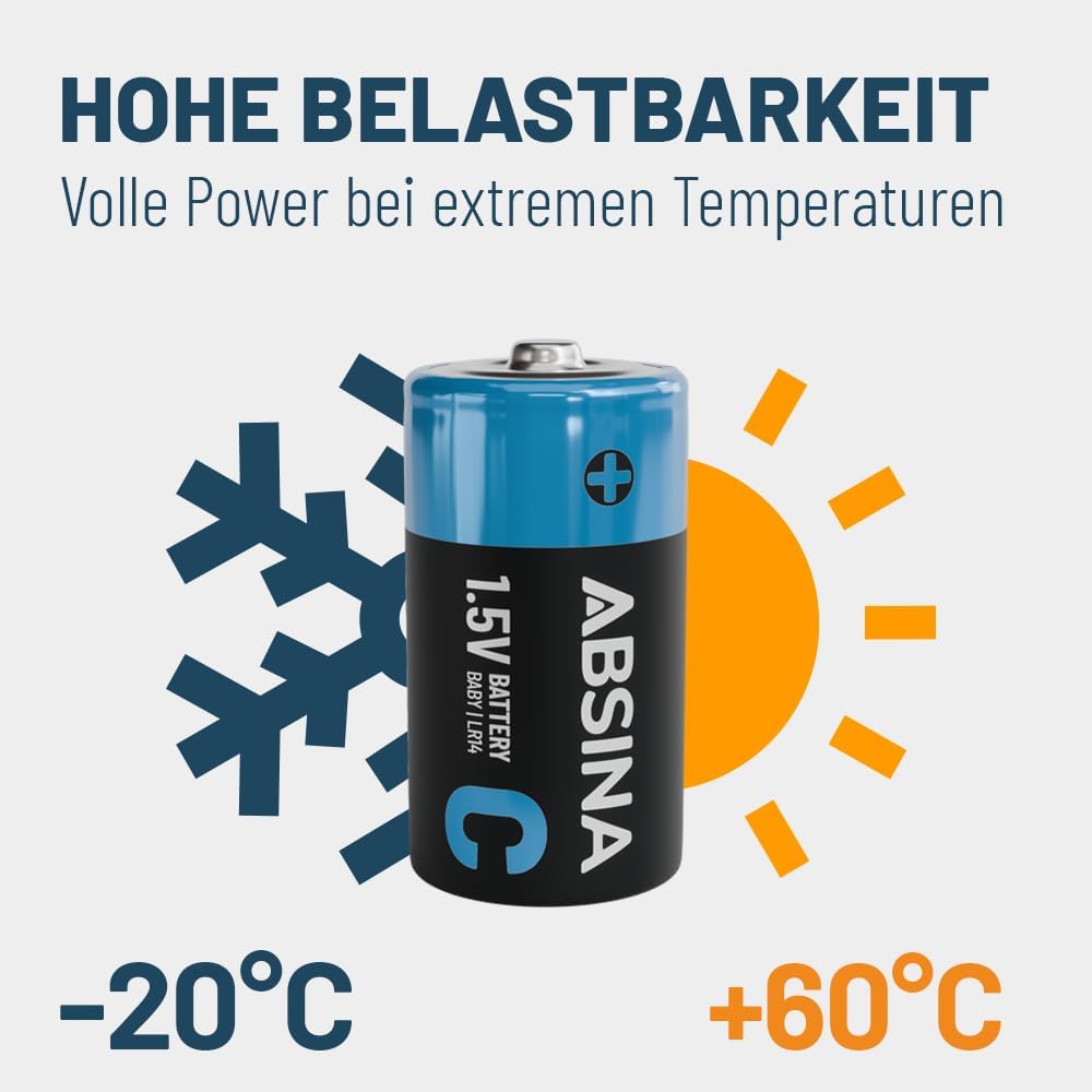 Thumbnail 3 de ABSINA 12x Baby C Batterien LR14 1,5V Alkaline (C) – langlebige R14-Batterien für Taschenlampe & Co.