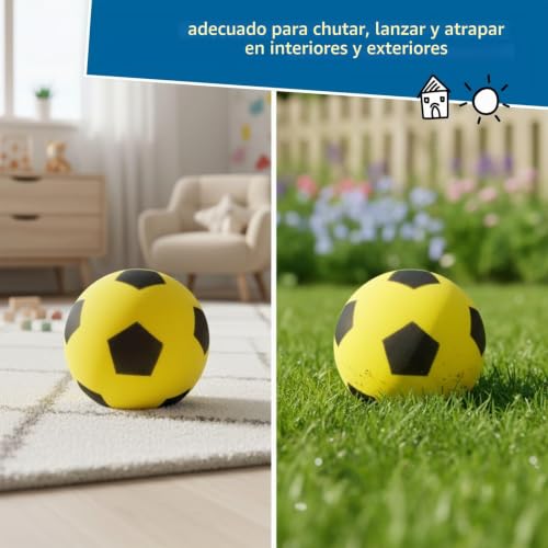 Detalle de alldoro Balón de Espuma Amarillo Ø 20 cm – Fútbol blando y seguro para interior