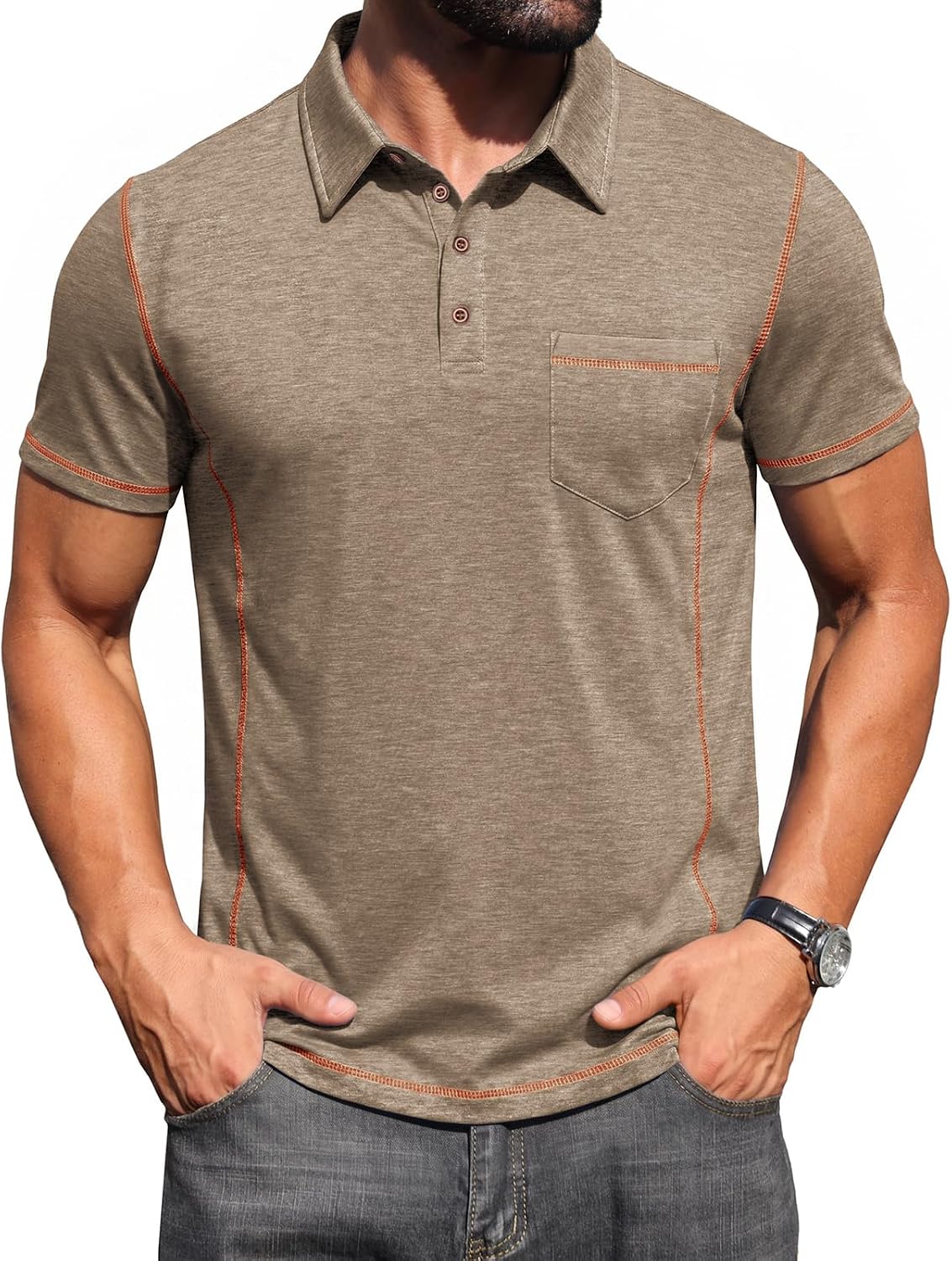 Thumbnail 6 de Volemo Men’s Short Sleeve Polo Shirts – Casual Summer Smart Polo with Pocket