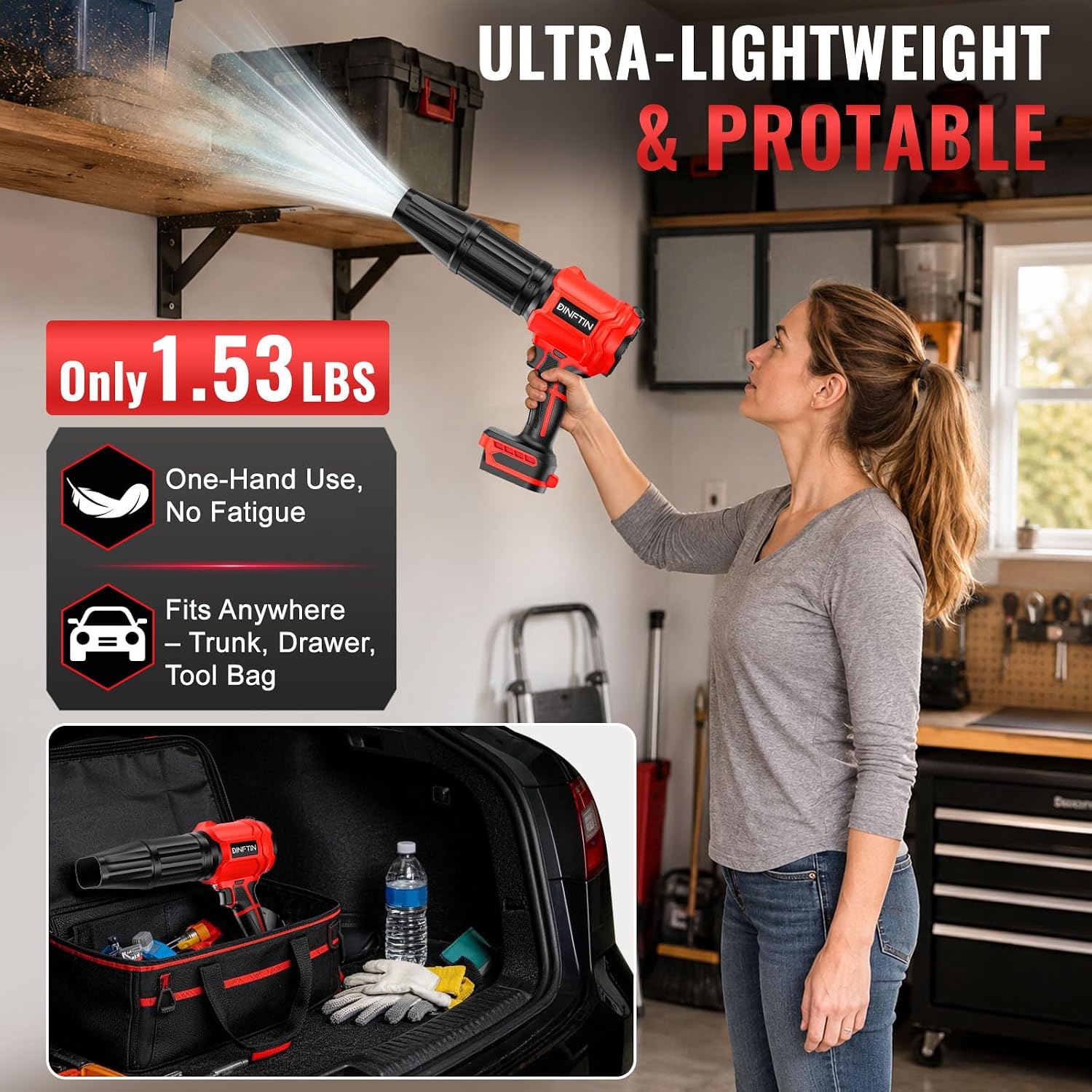 Thumbnail 6 de Dinftin BL-BFJ-M01 Cordless Leaf Blower, 125 MPH, 430 CFM, Two Nozzles