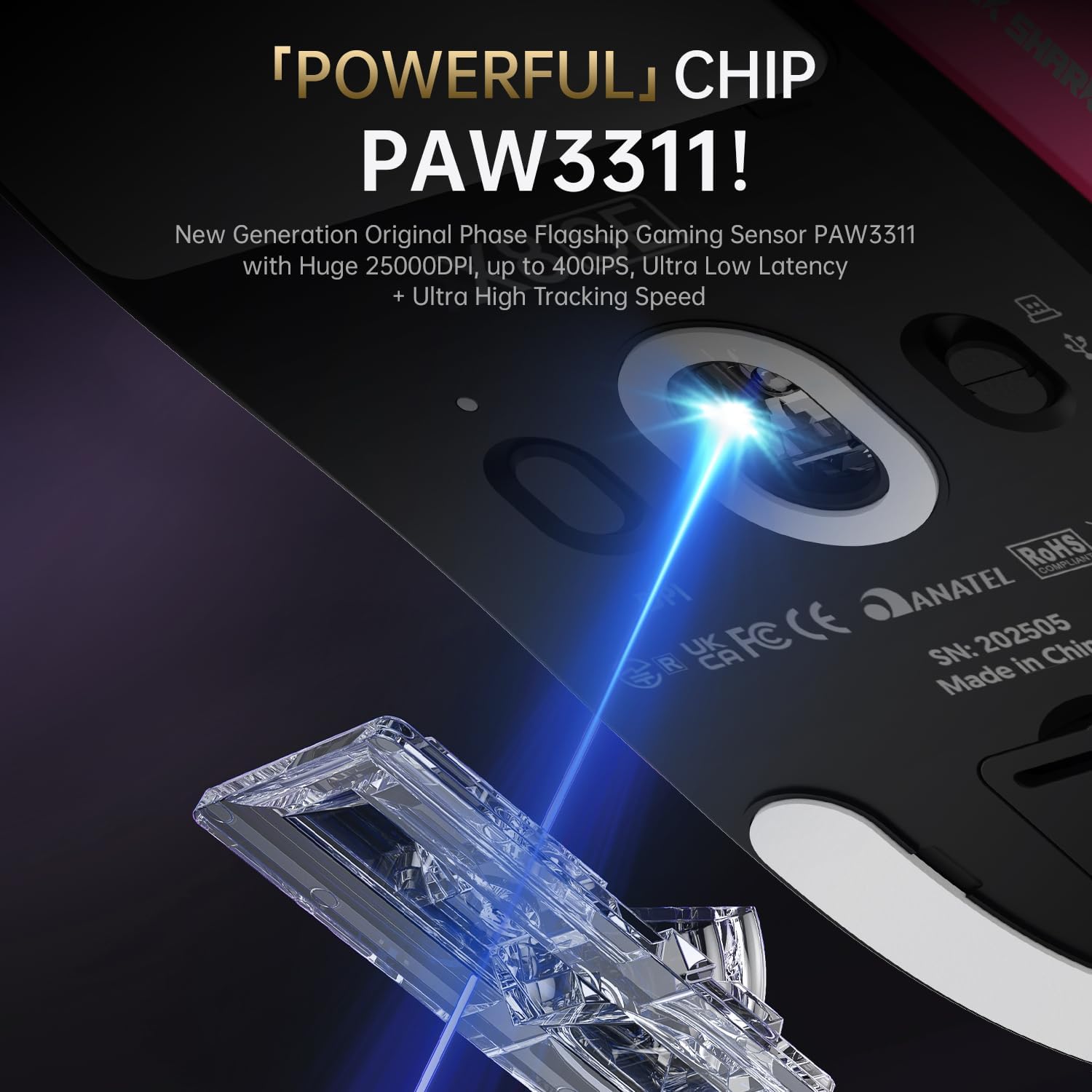 Detalle de ATTACK SHARK X8SE Maus für große Hand – ultraleicht, vielseitig verbunden, präziser 3311 Gaming-Sensor