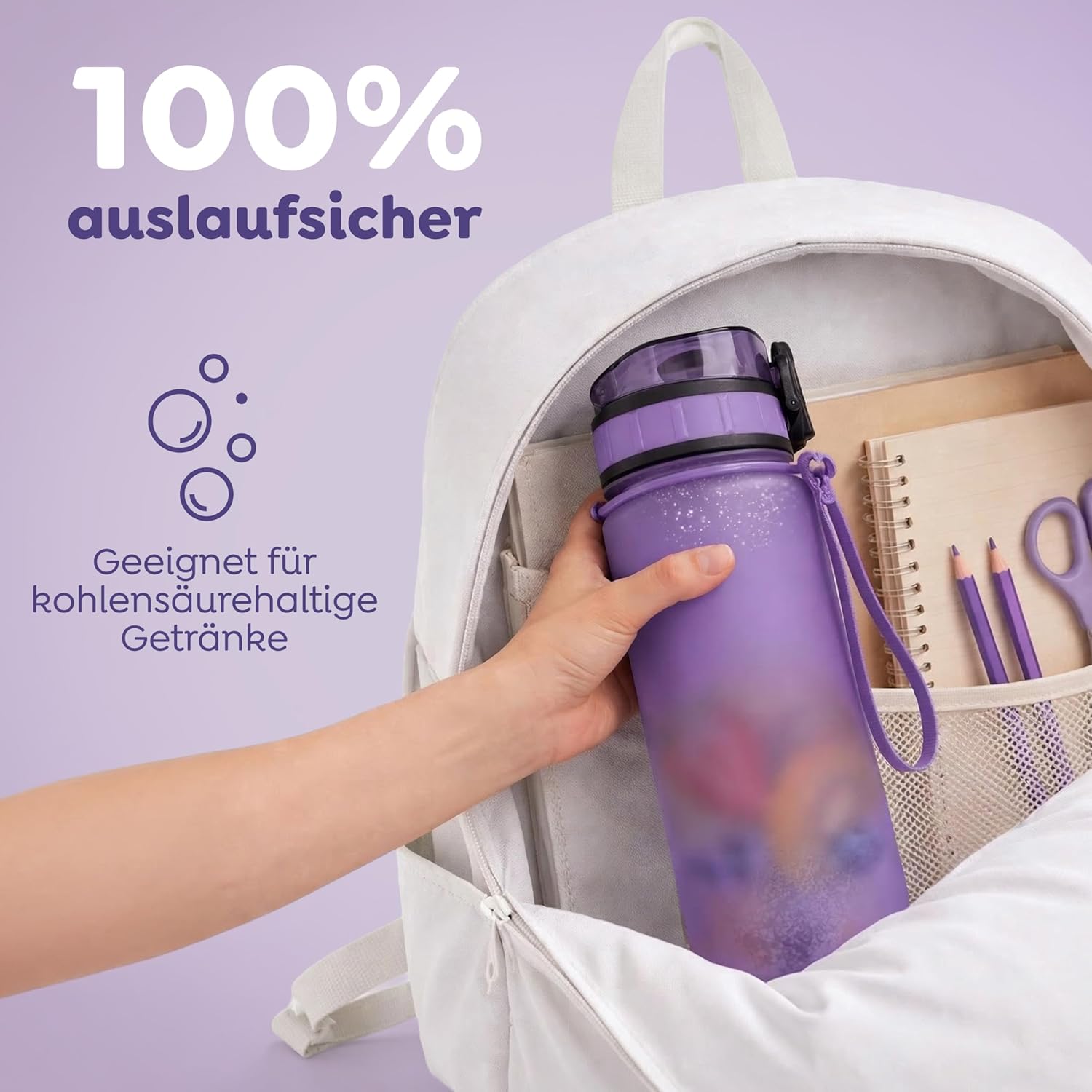 Thumbnail 5 de Sweety Fox Trinkflasche Kinder 500 ml - Lila, kohlensäuregeeignet, auslaufsicher & spülmaschinenfest