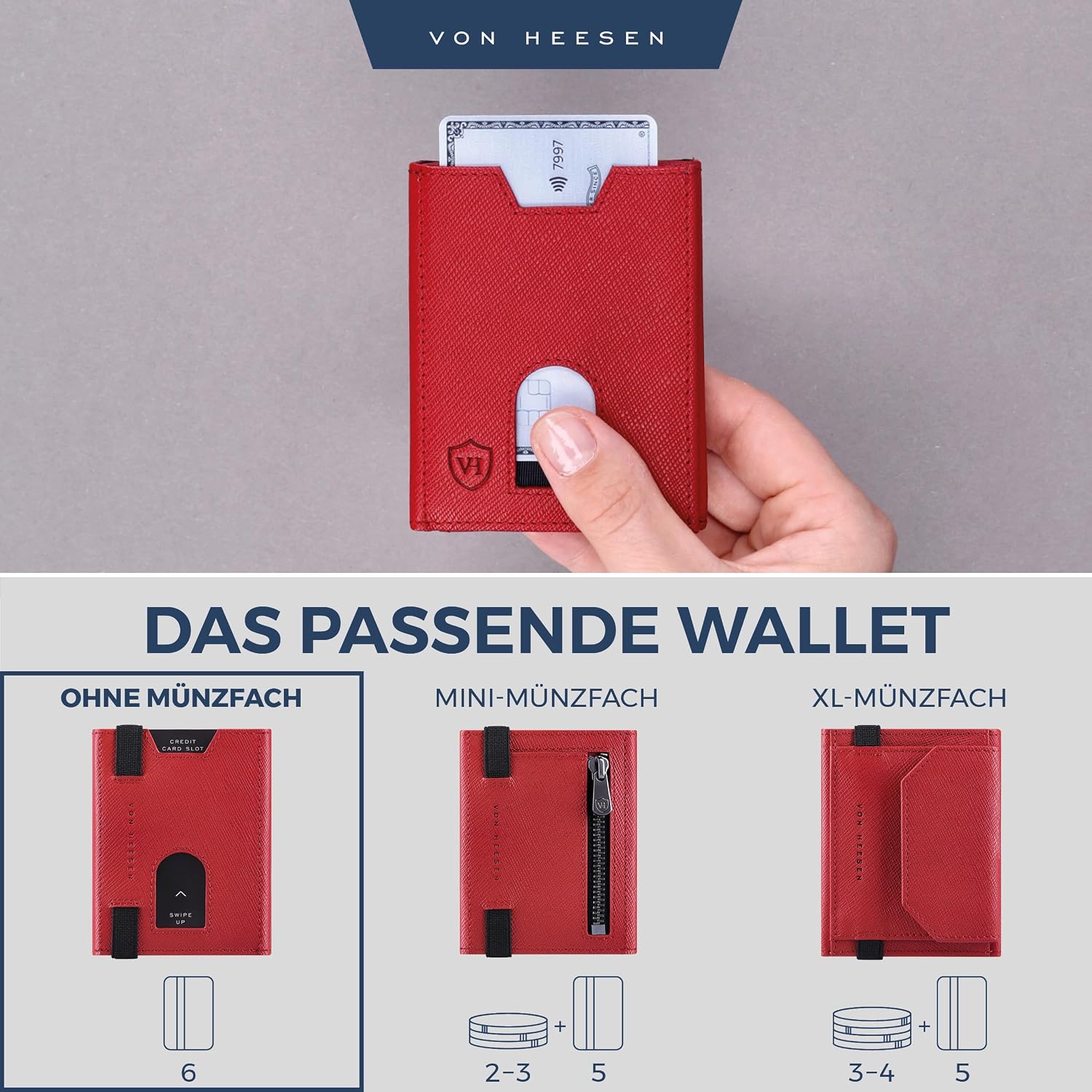 Thumbnail 5 de VON HEESEN Leder Slim Wallet Kartenetui 9x7 cm