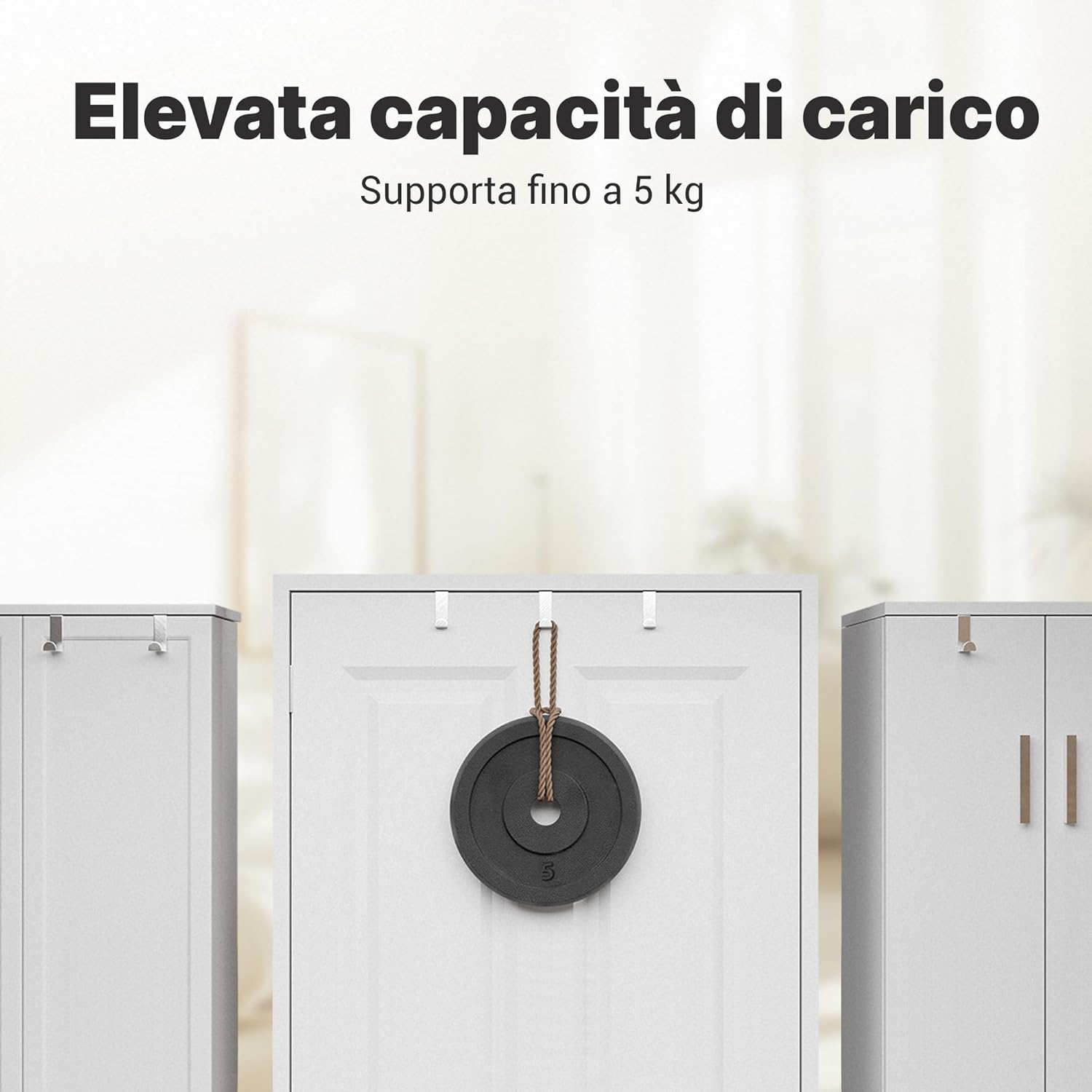 Detalle de Minismus Confezione di 4 Porta Ganci – Attaccapanni a Gancio in Acciaio Inox, da Porta, Può Essere Usato Singolarmente (Plata)