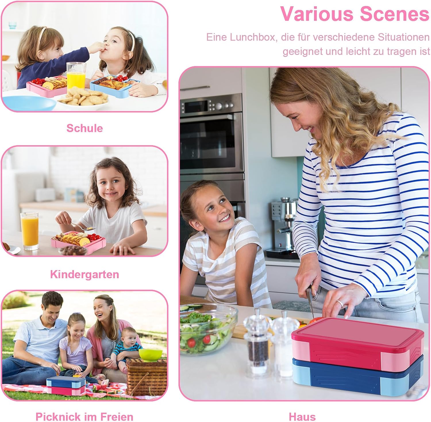 Thumbnail 5 de Swicken Brotdose Kinder mit Fächern – Auslaufsichere Lunchbox 1300 ml, BPA-frei, rosa