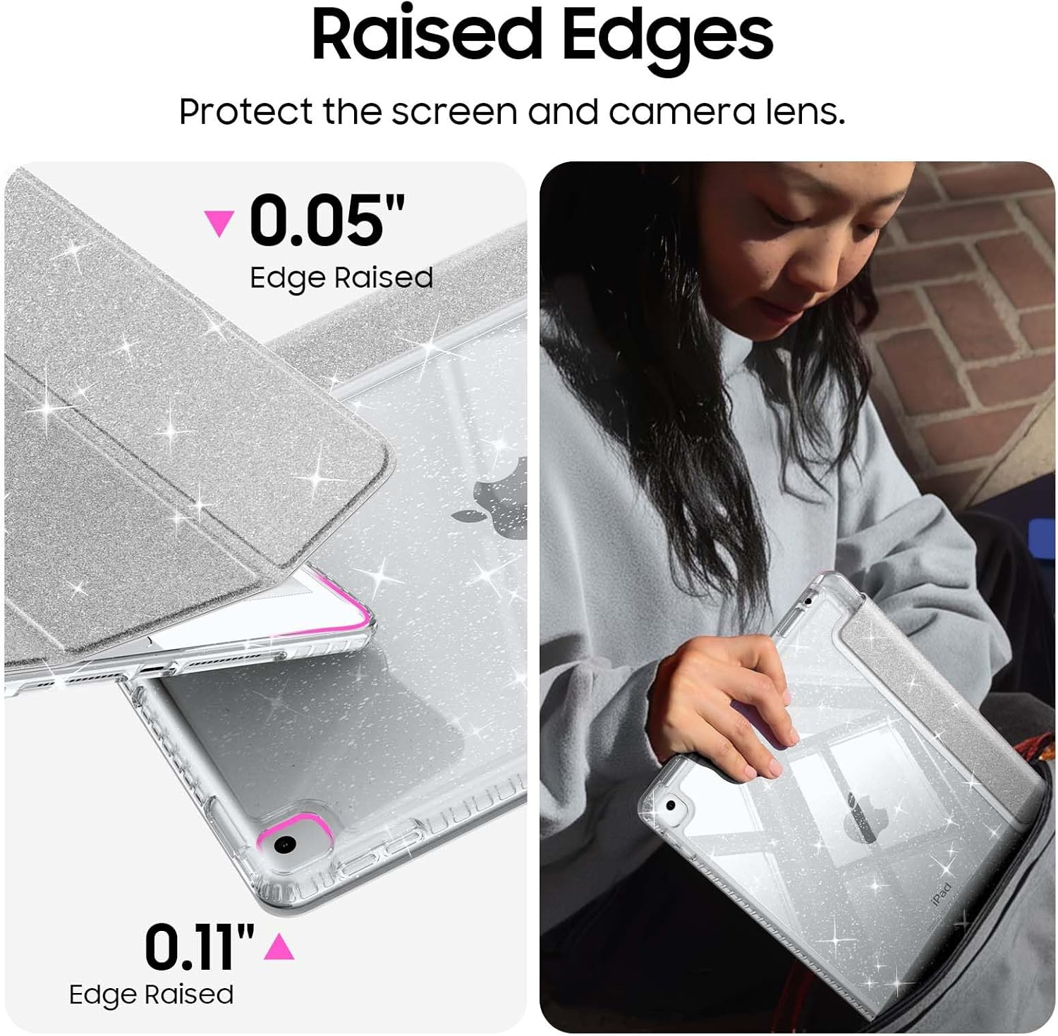 Thumbnail 6 de FINTIE Glitter Case for iPad 9th/8th/7th Gen (10.2-inch, 2021/2020/2019) with Pencil Holder and Auto Wake/Sleep – Silver