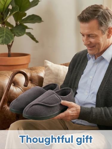 Thumbnail 8 de LongBay Men's Diabetic Slippers Wide Fit Memory Foam – Dark Grey (9UK)