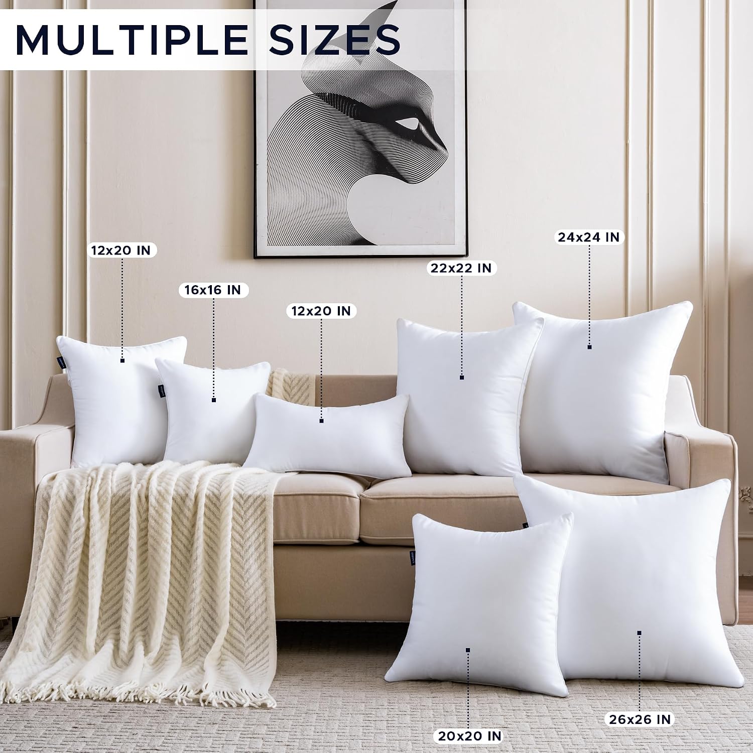 Thumbnail 6 de OTPIPCS 50x50 cm Cushion Inserts Set of 2 – Down Alternative, White Square Pillow Inserts