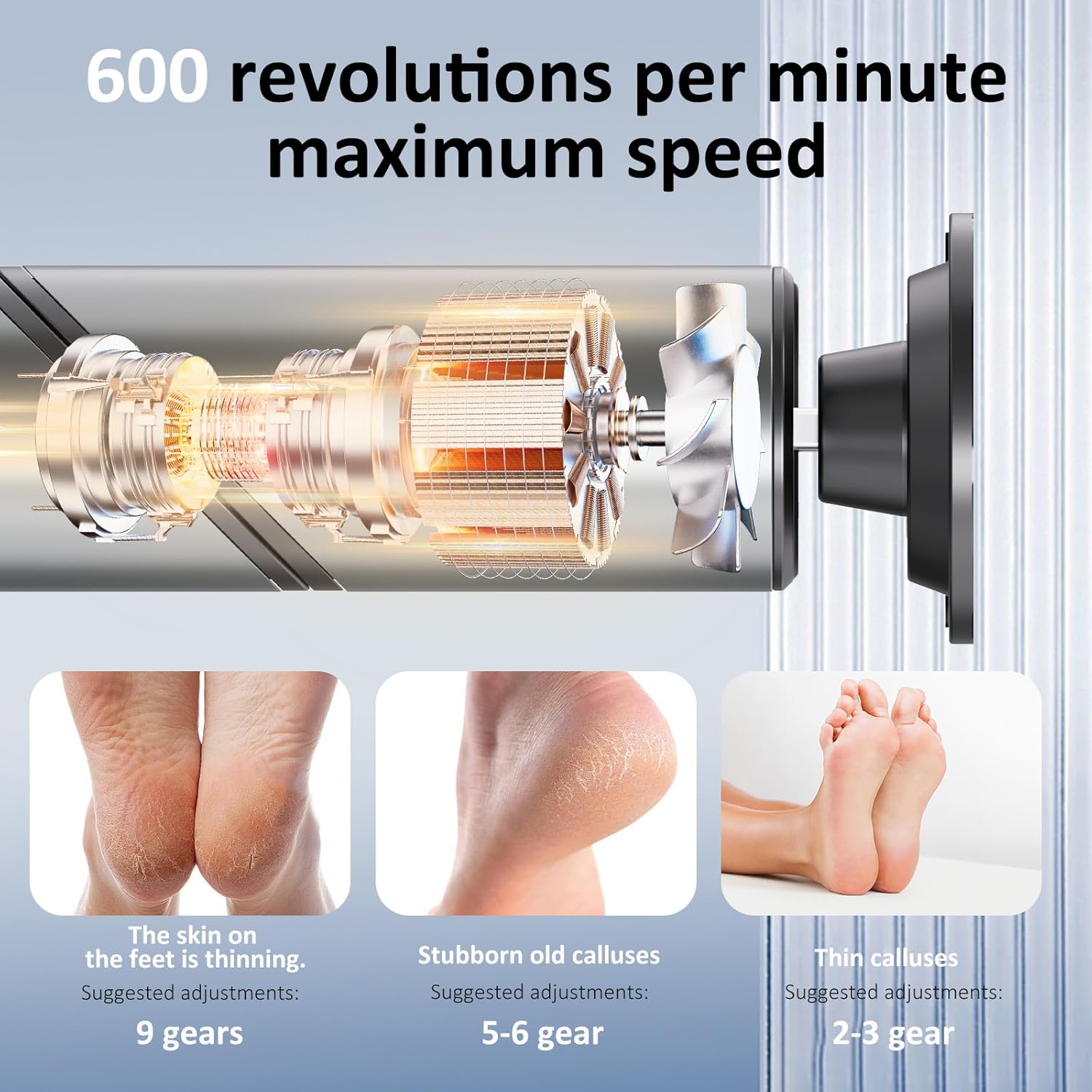 Detalle de 2-in-1 Electric Callus Remover with Foldable & Adjustable Head — 9-Speed Pedicure Device (Gunmetal Gray)