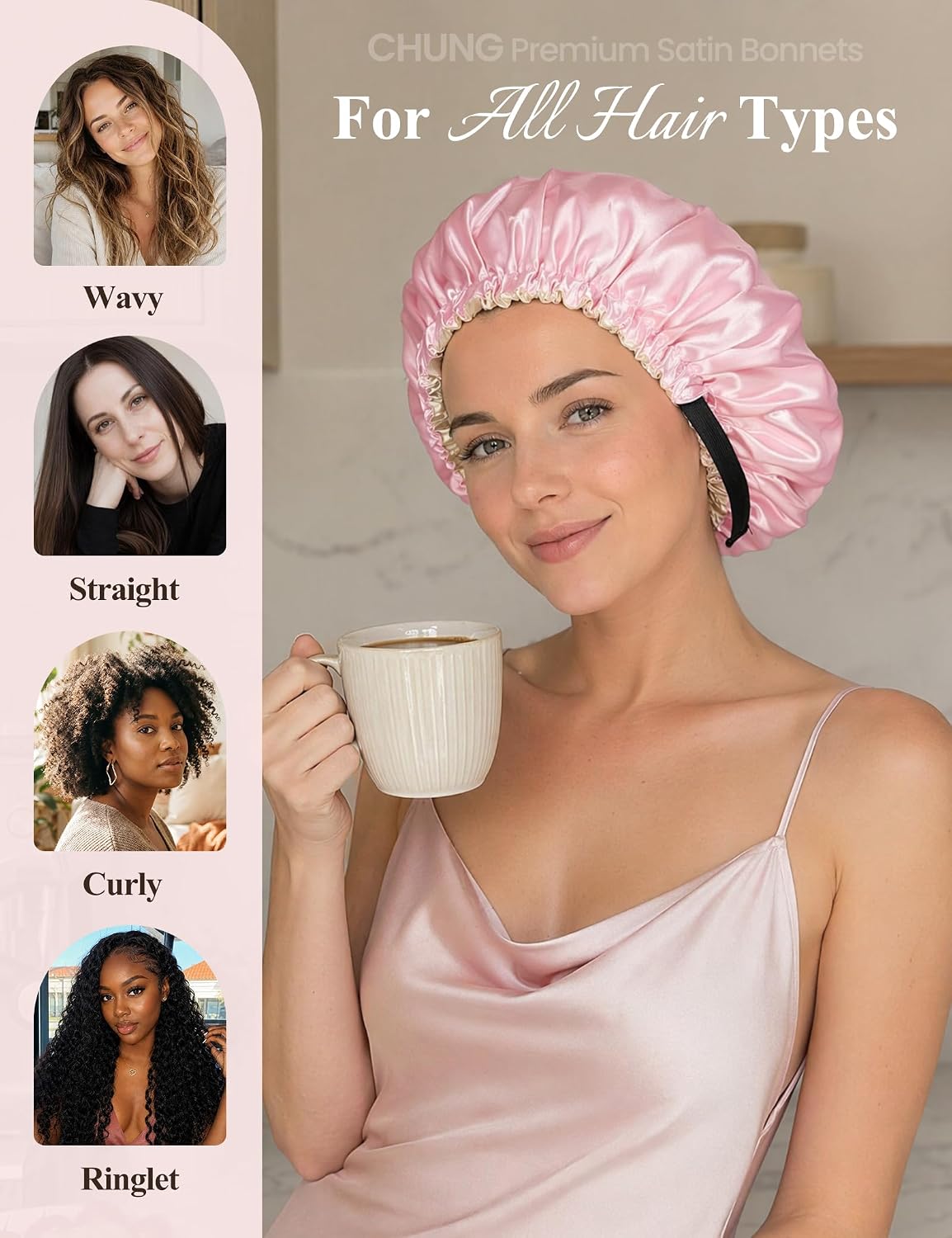 Detalle 1 de Adjustable satin hair bonnets, polyester satin