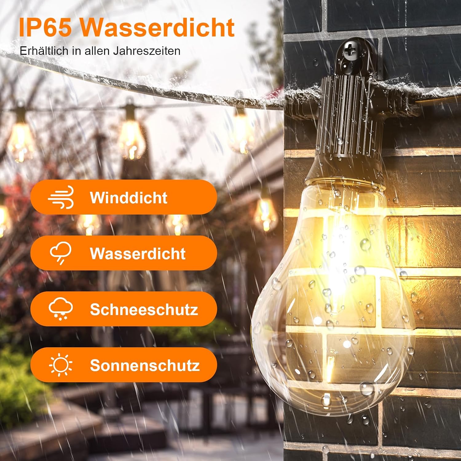 Thumbnail 1 de Kawaya LED-Lichterkette für außen IP65, 15 m mit dimmbaren A45 Glühbirnen (2700 K) und 25+2 Leuchtmitteln