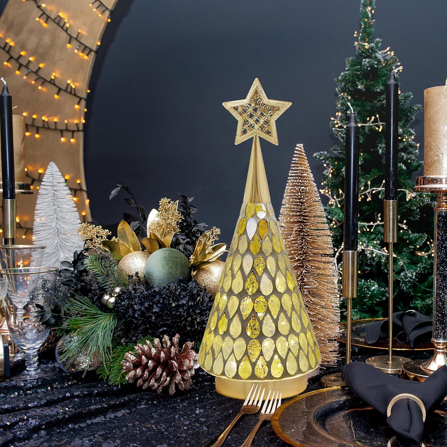 Detalle de Mosaic Glass Christmas Tree Gold 11" 🎄