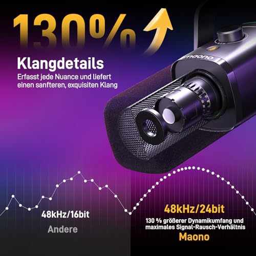 Thumbnail 2 de MAONO PD100XS XLR-USB Streaming Mikrofon mit Arm – Dynamisch, mit Stummschalttaste und Gain-Regler